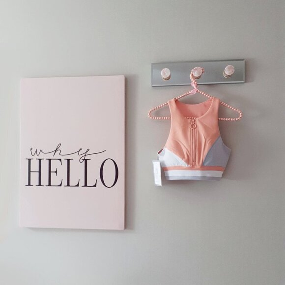 NWT Lazypants coral pink peach, grey & white sports bra top & leggings bundle - Picture 8 of 13